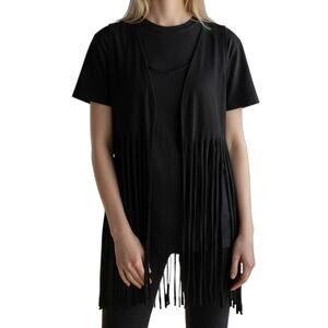 Love Fringe Stretch Knit Vest Womens Size Large Black